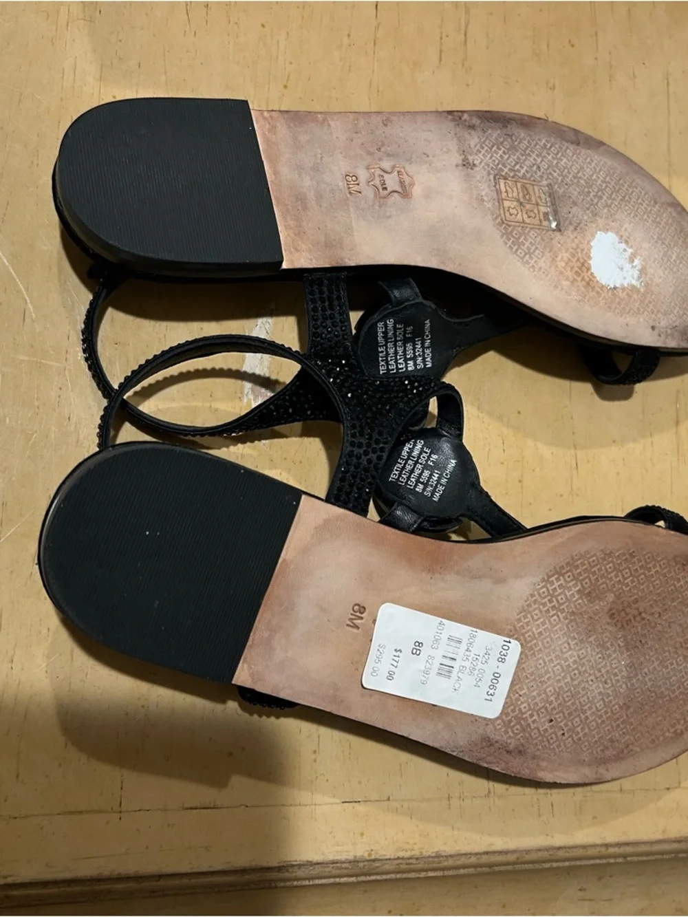 Tory Burch Delphine Crystal embellished black flat sandals in size 8